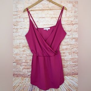 The Vanity Room | Magenta V-Neck Skort Romper